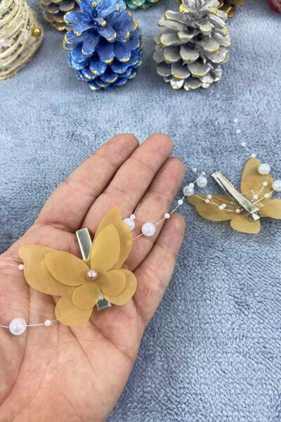 Hobigram Mustard Butterfly Buckle Organization Girl Buckle Hair Accessory Children's Buckle – Buckle, Metal Buckle – Buckle