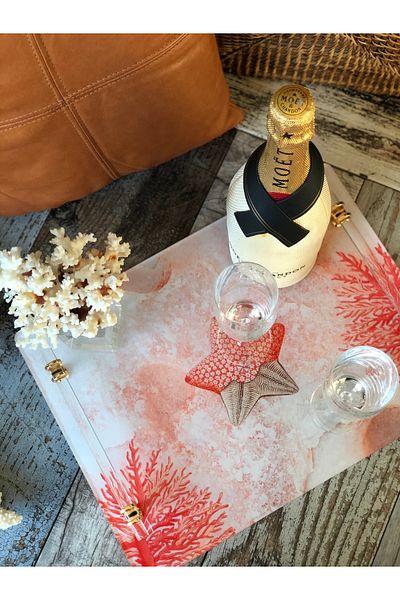 Queen Bee İstanbul Coral Patterned Plexiglass Tray