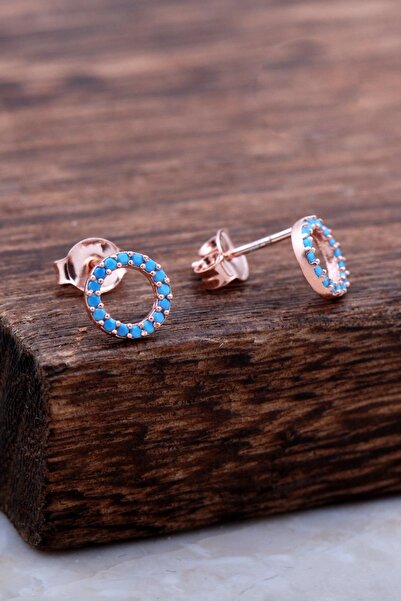 Sümer Telkari Halka Tamtur Turkuaz Taşlı Rose Gümüş Küpe 6024