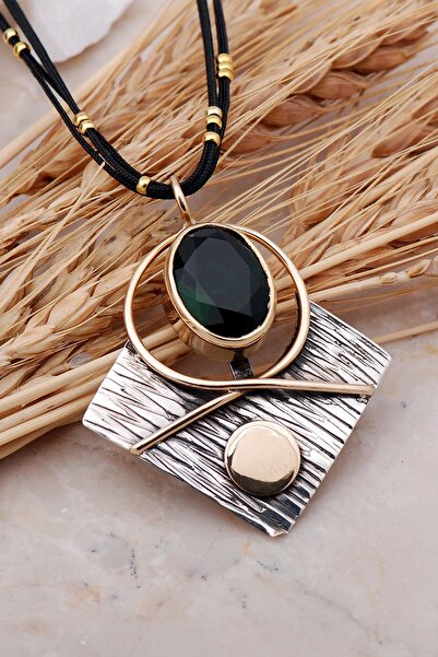 Sümer Telkari Zümrüt Taşlı Çekiç Dövme Elişi Gümüş Kolye 7420