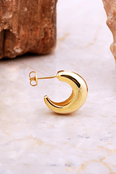 Sümer Telkari Taşsız Damla Altın Kaplama Gümüş Yarım Halka Küpe 7036