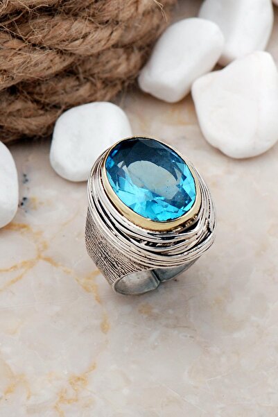 Sümer Telkari Akuamarin Taşlı Tel Sarma Elişi Gümüş Yüzük 3268