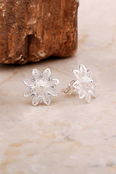 Sümer Telkari Telkari İşlemeli Elişi Papatya Gümüş Küpe 6987