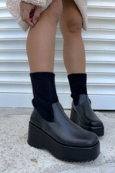 Shoebutik Glumb Black Knitwear Stretch Γυναικείες Μπότες