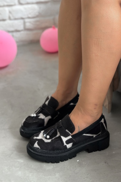 Shoebutik Млечно черно и бяло карирано дамско мокасина Оксфорд
