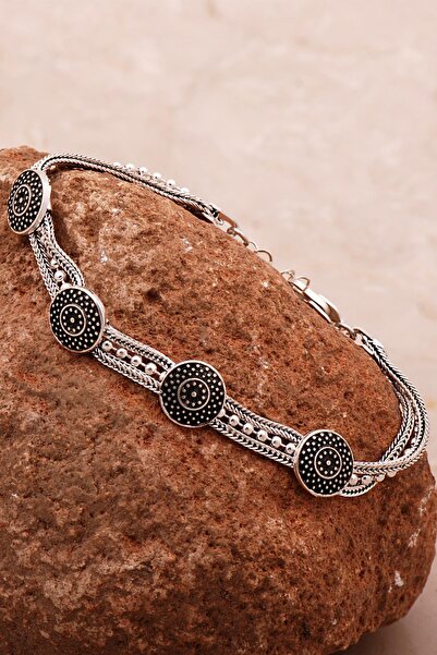 Sümer Telkari Mardin Güneşi Hasır Elişi Oksitli Tasarım 925 Ayar Gümüş Bilekl...