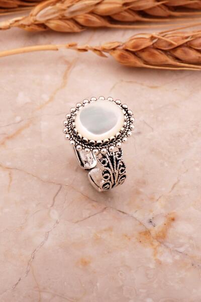 Sümer Telkari Sedef Taşlı Telkari Elişi Oval Gümüş Yüzük 3753