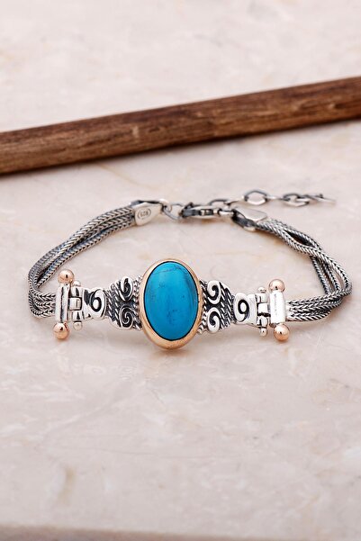 Sümer Telkari Firuze Elişi Tasarım Gümüş Bileklik 3451