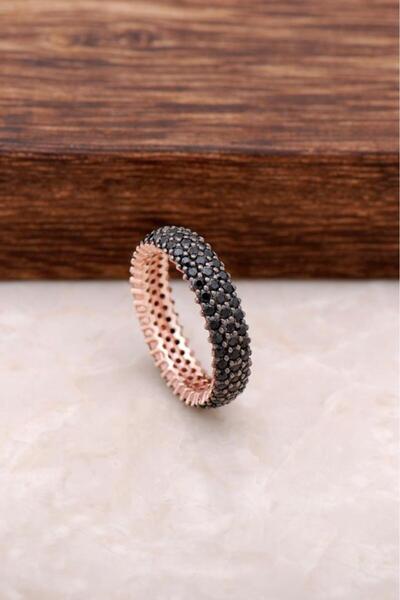 Sümer Telkari Tamtur Üç Sıra Siyah Taşlı Rose Gümüş Yüzük 1095