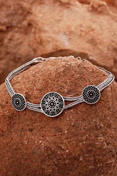 Sümer Telkari Anadolu Motifli Elişi Hasır Elişi Oksitli Gümüş Bileklik 4433