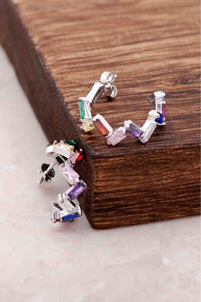 Sümer Telkari Baget Mix Taşlı Gümüş Halka Küpe 4081