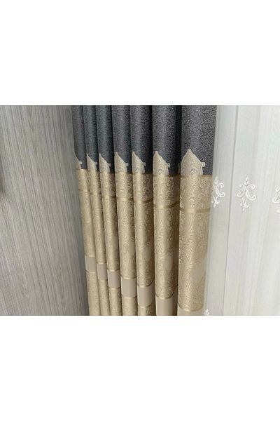 NİVEMESHOME Nivemeshome Gönen Dark Grey-cream671539 1/3 Close Pleated Background Curtain Apm