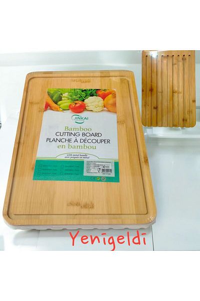 Yenigeldi لوح تقطيع فاكهة الخبز المموج من الخيزران بتصميم الزعانف (الوجه الأمامي) لوح تقطيع مسطح من الخيزران (الوجه الخلفي)