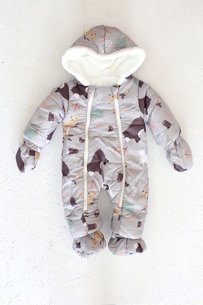 Monila Animal Patterned Fur Lined Hooded Baby Boy Baby Astronaut Cosmonaut Jumpsuit