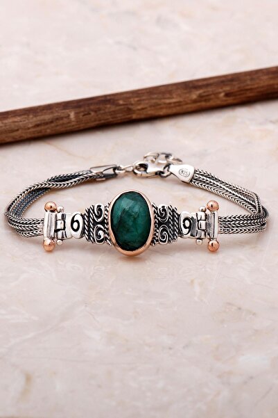 Sümer Telkari Kök Zümrüt Elişi Tasarım Gümüş Bileklik 3450