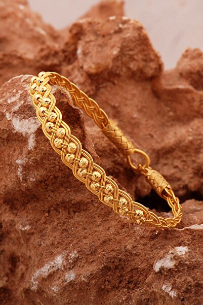 Sümer Telkari Dorissa Kazaziye İşlemeli Altın Yaldızlı Örgü Gümüş Bileklik 4606