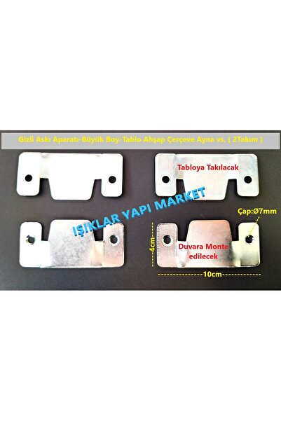 Işıklar Gizli Askı Aparatı -Büyük Boy -Tablo Ahşap Çerçeve Ayna Vs.(Pk.İçi 2Takım)