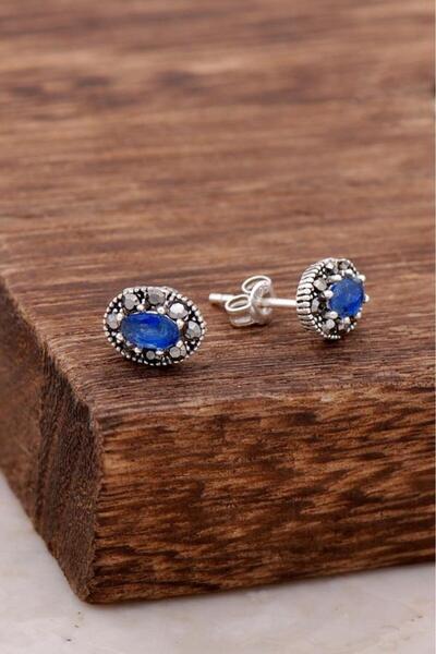 Sümer Telkari Safir Taşlı Gümüş Küpe 3854