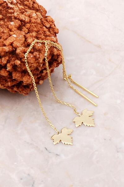 Sümer Telkari Çınar Ağacı Yaprağı Altın Yaldızlı Gümüş Zincir Küpe 5184