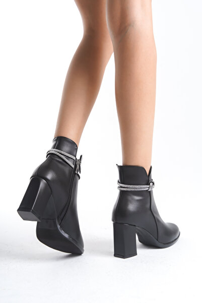 Limeo Κοντές κλασικές μπότες με φερμουάρ, μεσαίου χοντρού κορδόνι, ψηλοτάκουνα, σουέτ, με λεπτομέρεια από γυαλιστερή πέτρα