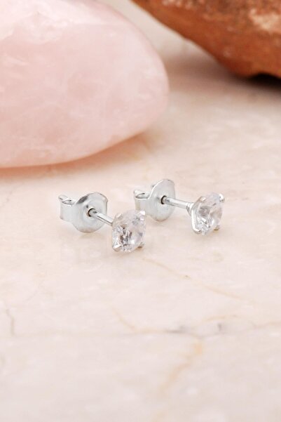 Sümer Telkari Gümüş 4 Mm Tek Taş Küpe 4786