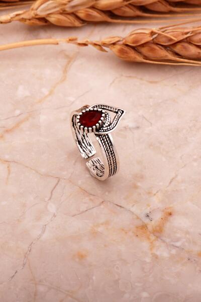 Sümer Telkari Telkari İşlemeli Gümüş Elişi Yakut Yüzük 3747