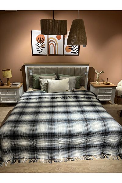 MaVaux Sesli Comfort Series Oversized Cotton Boxed Scotch Blanket 200X220 1750Gr
