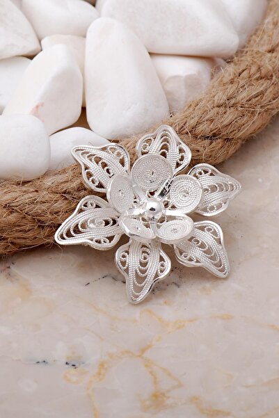 Sümer Telkari Çiçek Tasarım Telkari Elişi Gümüş Broş 353