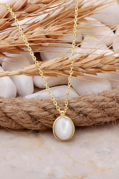 Sümer Telkari Sedef Taşlı Altın Yaldızlı Gümüş Kolye 7703