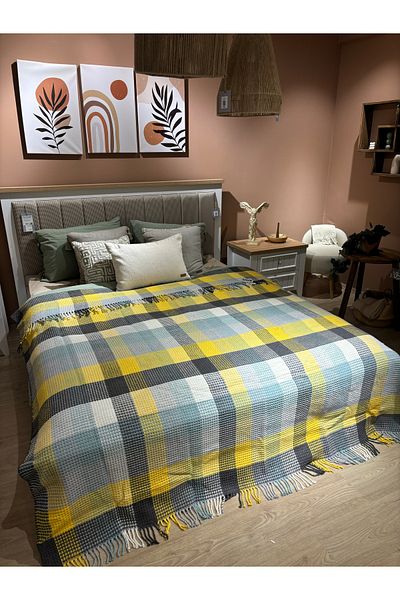 MaVaux Sesli Comfort Series Oversized Cotton Boxed Scotch Blanket 200X220 1750Gr