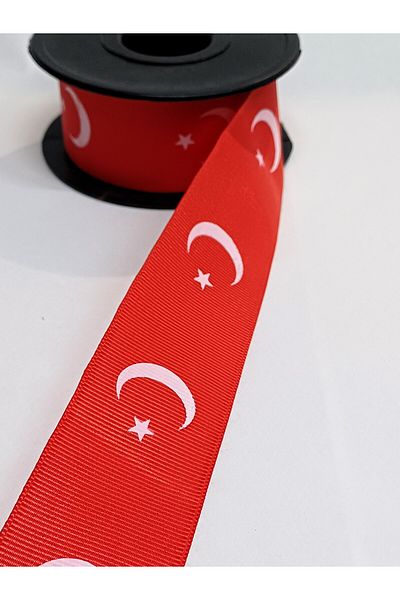 ATMACA TUHAFİYE 4 cm Width Turkish Flag Patterned Grosgrain Ribbon (3 Meters)