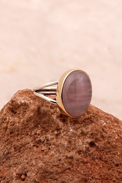 Sümer Telkari Pembe Kuvars Taşlı Elişi Tasarım Gümüş Yüzük 3737