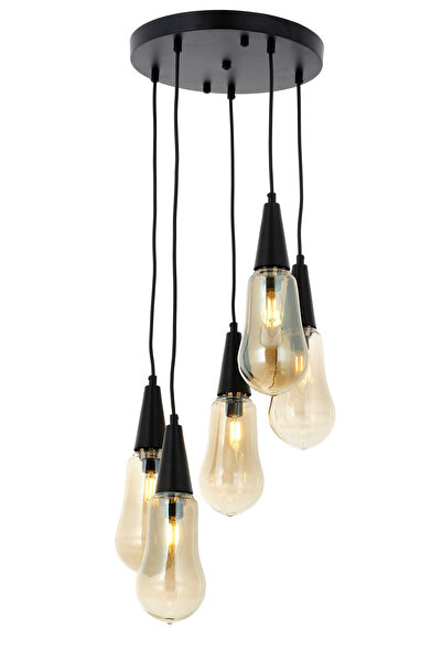 Tavcam Damla 5'li Füme Camlı Sarkıt Avize