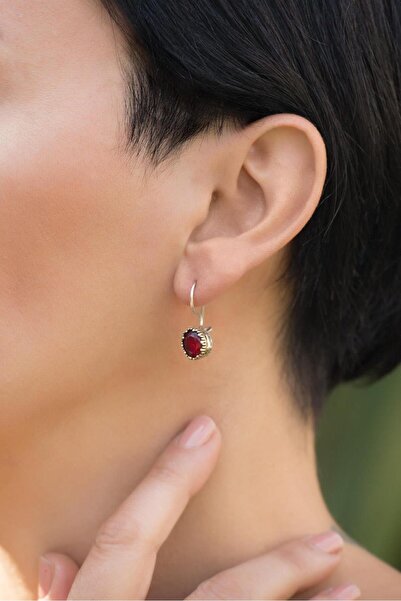 Sümer Telkari Kök Yakut Taşlı Elişi Tasarım Gümüş Küpe 4885