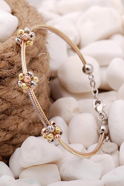 Sümer Telkari Dorissa Altın Yaldızlı Rose Gümüş Toplu Bilezik 3869