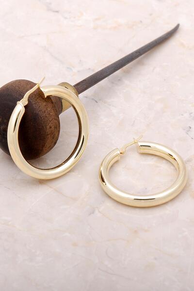 Sümer Telkari Trend Altın Yaldızlı Gümüş Kalın 37 Mm Halka Küpe 4976