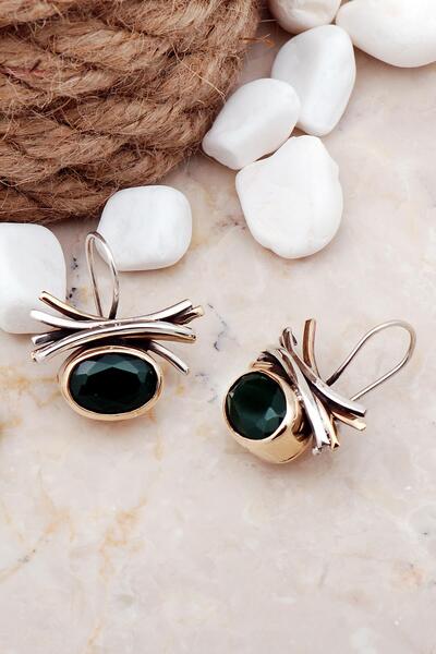 Sümer Telkari Kök Zümrüt Taşlı Elişi Tasarım Gümüş Küpe 5592