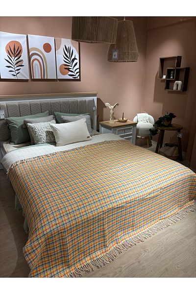 MaVaux Sesli Comfort Series Oversized Cotton Boxed Scotch Blanket 200X220 1750Gr