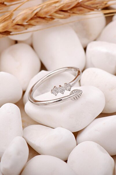 Sümer Telkari Yapral Tasarım Rodyumlu Ince Gümüş Yüzük 3305