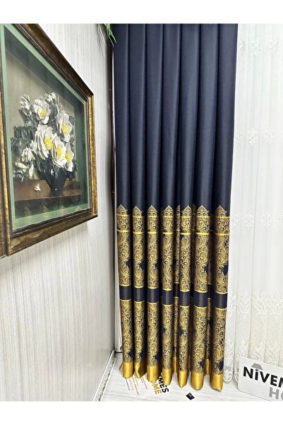 NİVEMESHOME Nivemeshome Gönen Bleumarin-auriu671539 1/3 Închidere Fundal plis...