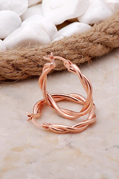 Sümer Telkari Burgu 25 Mm Rose Gümüş Halka Küpe 5803