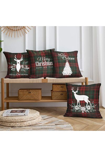 Realhomes New Year's Plaid Pattern 4 Throw Pillow Cover - 40X40Cm and 45X45Cm Double Side Print