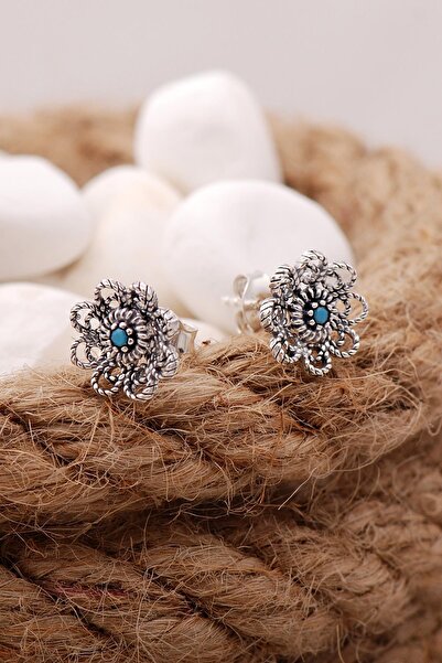 Sümer Telkari Turkuaz Taşlı Telkari Elişi Gümüş Küpe 5572