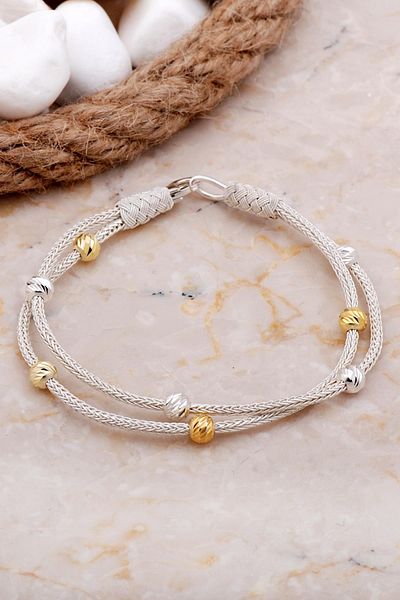 Sümer Telkari Kazaziye Embroidered Handmade Dorissa Gold Gilt Silver Bracelet 4186
