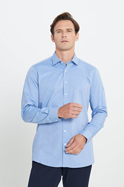 ALTINYILDIZ CLASSICS Erkek Mavi %100 Pamuk Slim Fit Dar Kesim Klasik Yaka Diagonal Desenli Gömlek