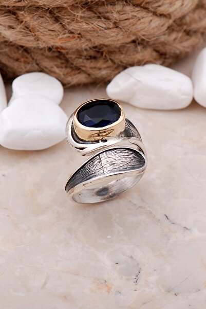 Sümer Telkari Safir Taşlı Damla Elişi Gümüş Yüzük 3315