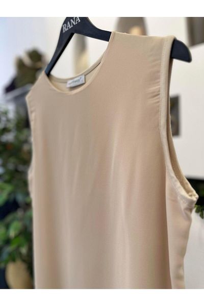 Ranasubaşı Beige Colored Chiffon Sleeveless Tunic