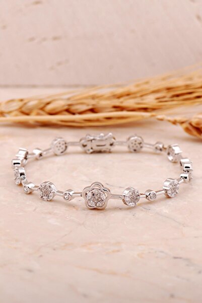 Sümer Telkari Pırlanta Montürlü Çiçek Rodyumlu Gümüş Bileklik 4471