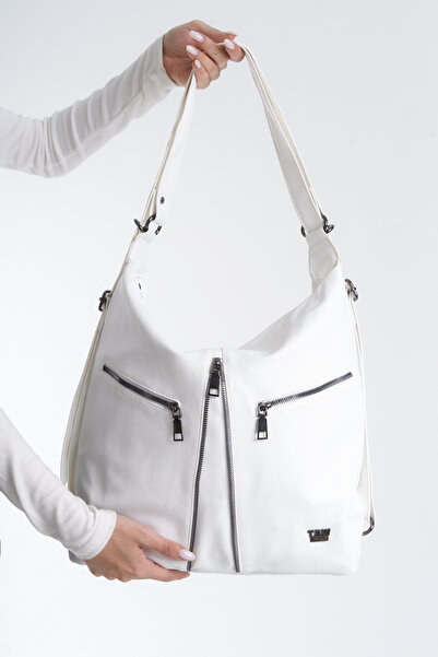 Solo Bag Women's White Soft Washed Leather Bom Sleeve Backpack