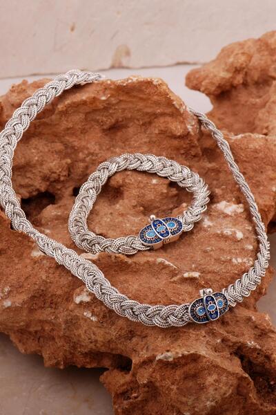 Sümer Telkari Mardin Güneşi Hasır Örgü Oksitli 925 Ayar Gümüş Set 2752